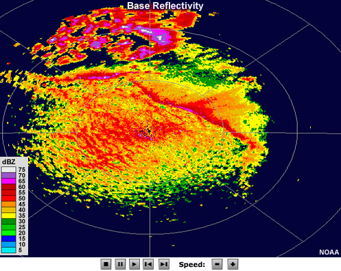 Radar reflectivity showing a fine line of low reflectivity that broadens over time