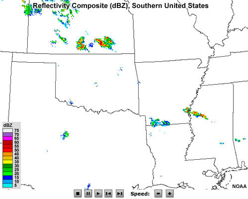 Radar animation of an MCS that caused widespread damage as it moved over Oklahoma and Texas, United States. The animation shows 10 hours of the system's lifetime.