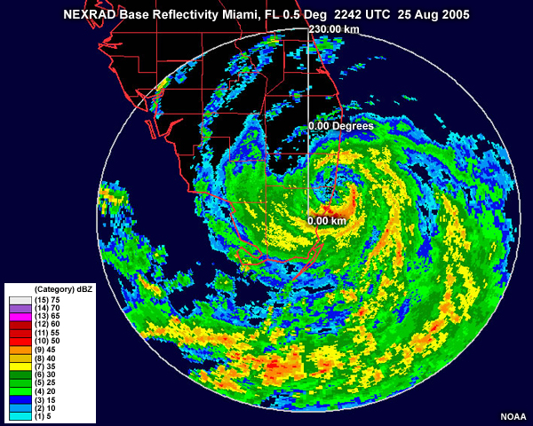 NEXRAD radar image for hurricane Katrina near South Florida.
